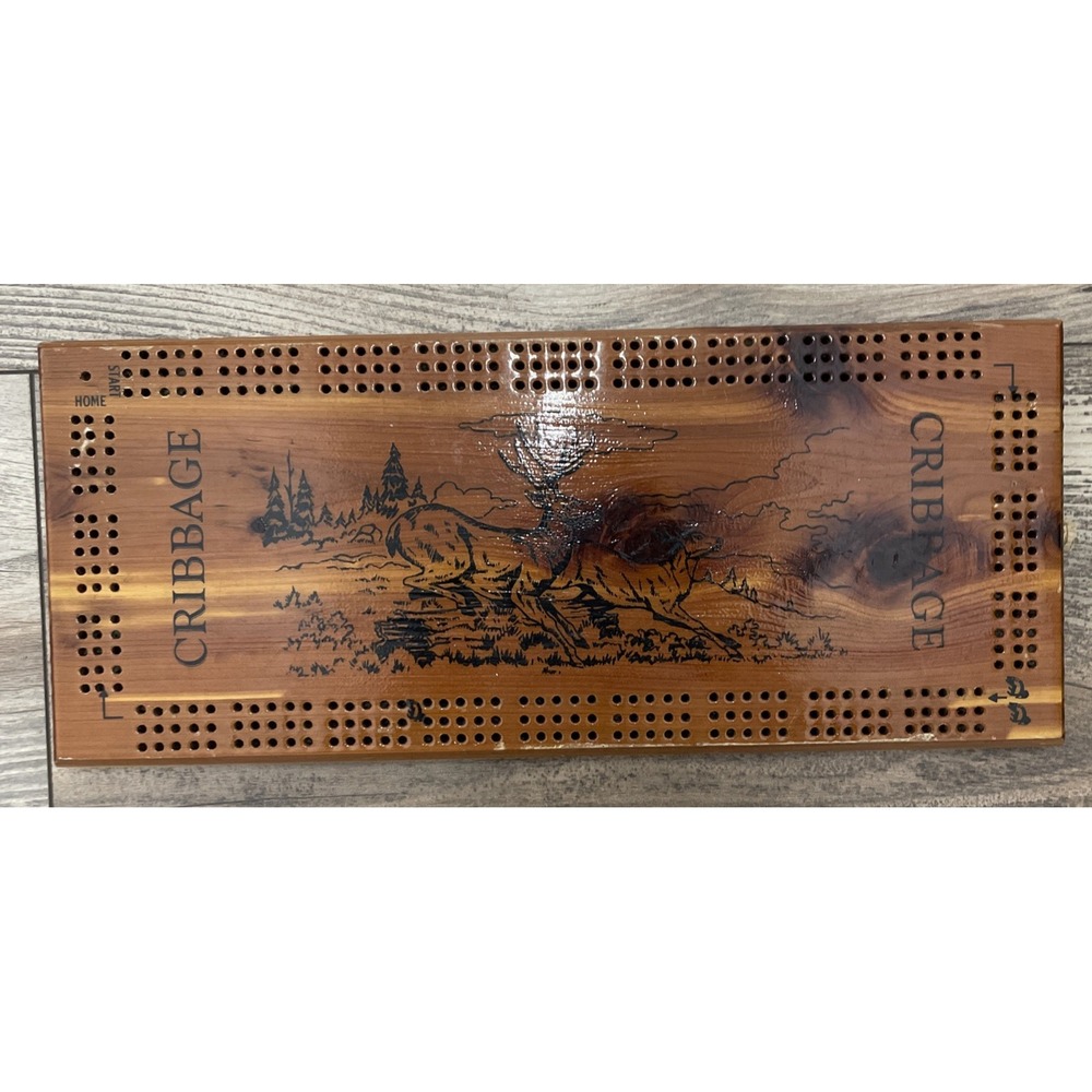 Handmade Wood Cribbage Board Deer Forest Theme Rustic Cabin Decor